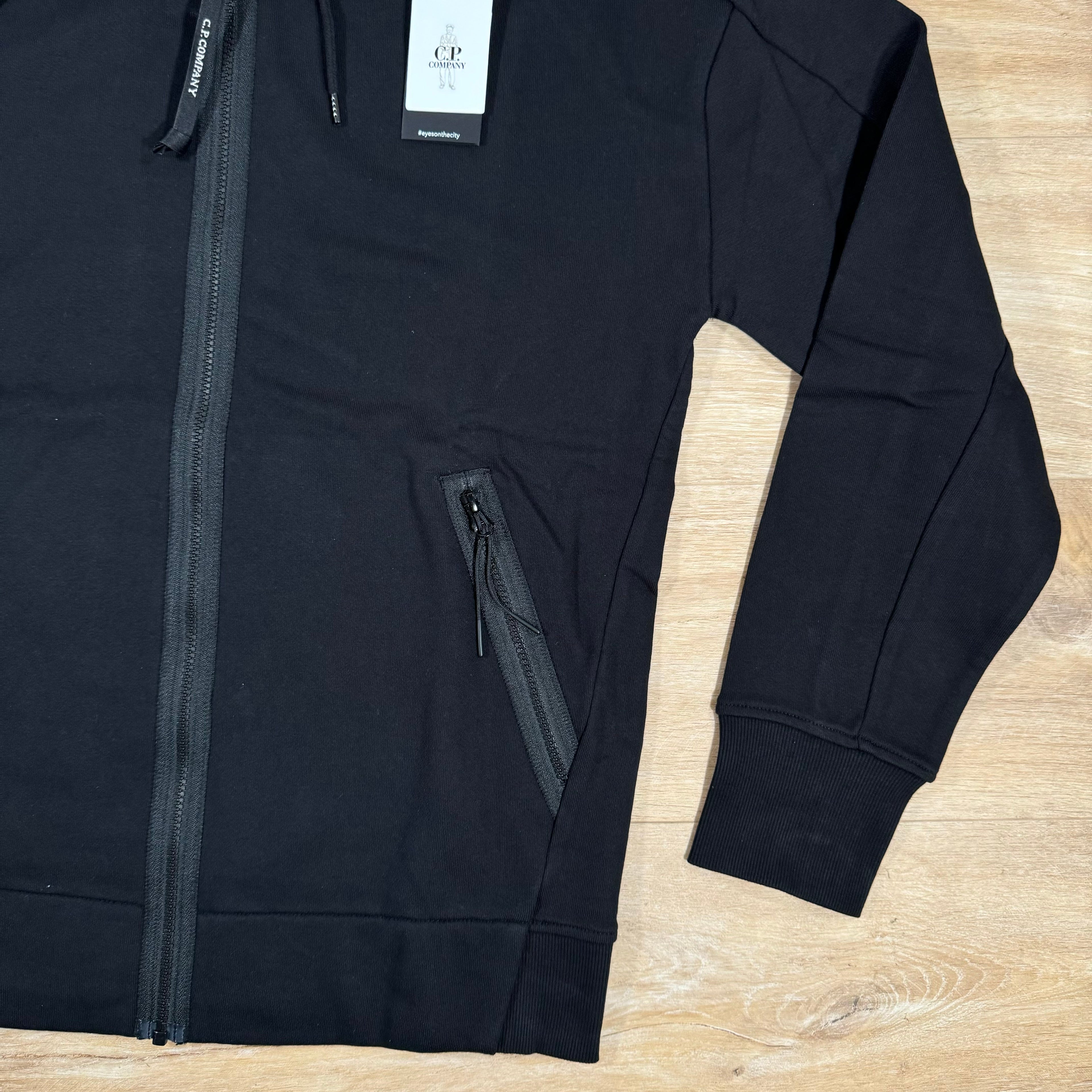 C.P. Company Diagonal Raised Fleece Goggle Hoodie in Black