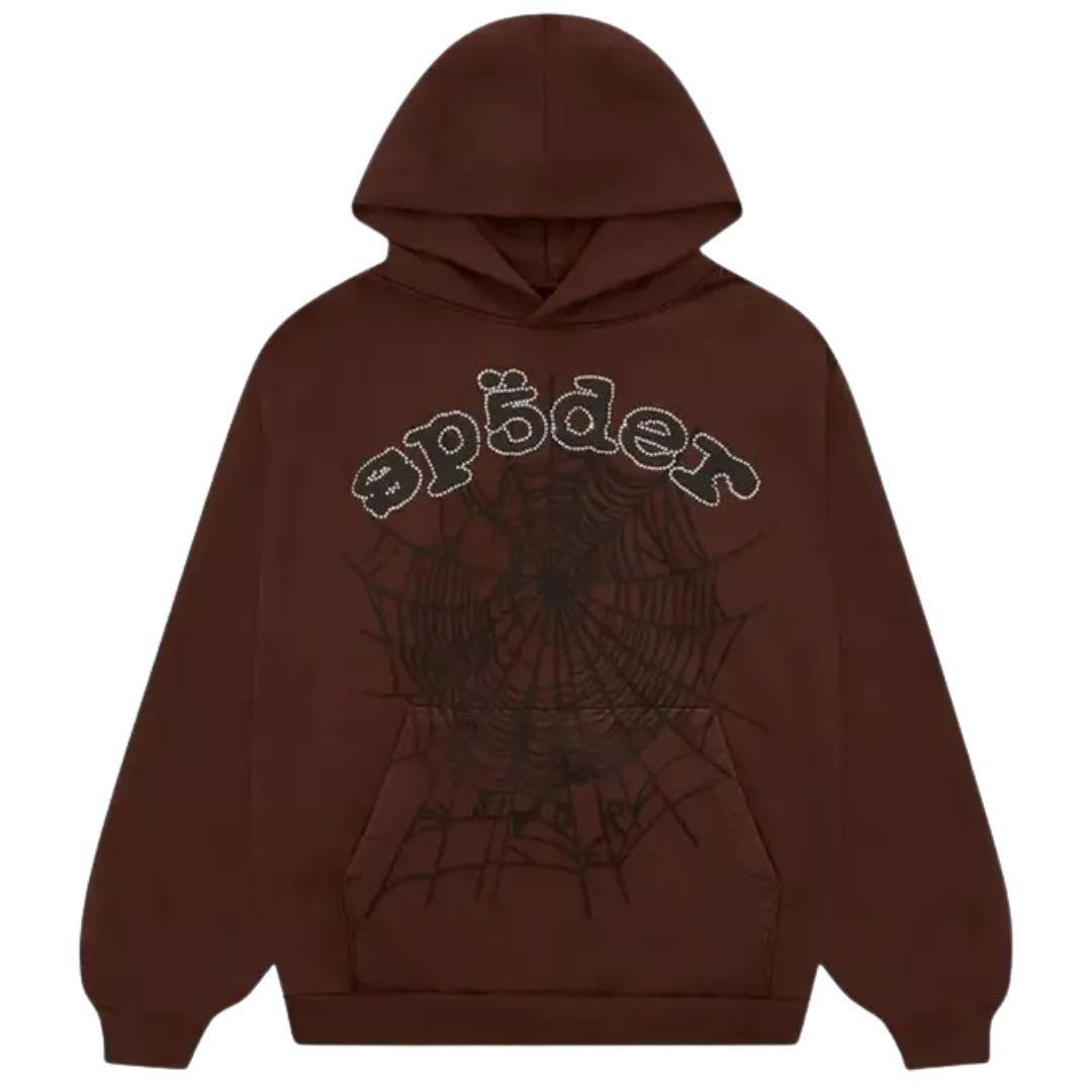 SP5DER X TRAVIS SCOTT RHINESTONE WEB HOODIE BROWN