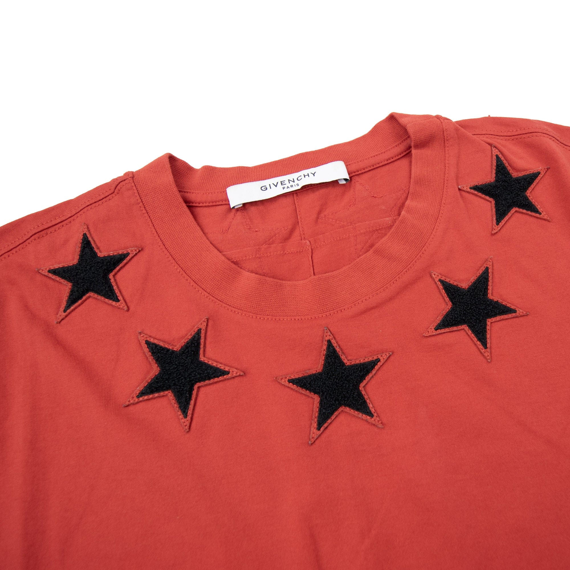 Pre-Loved Stars Neckline T-Shirt Red Medium