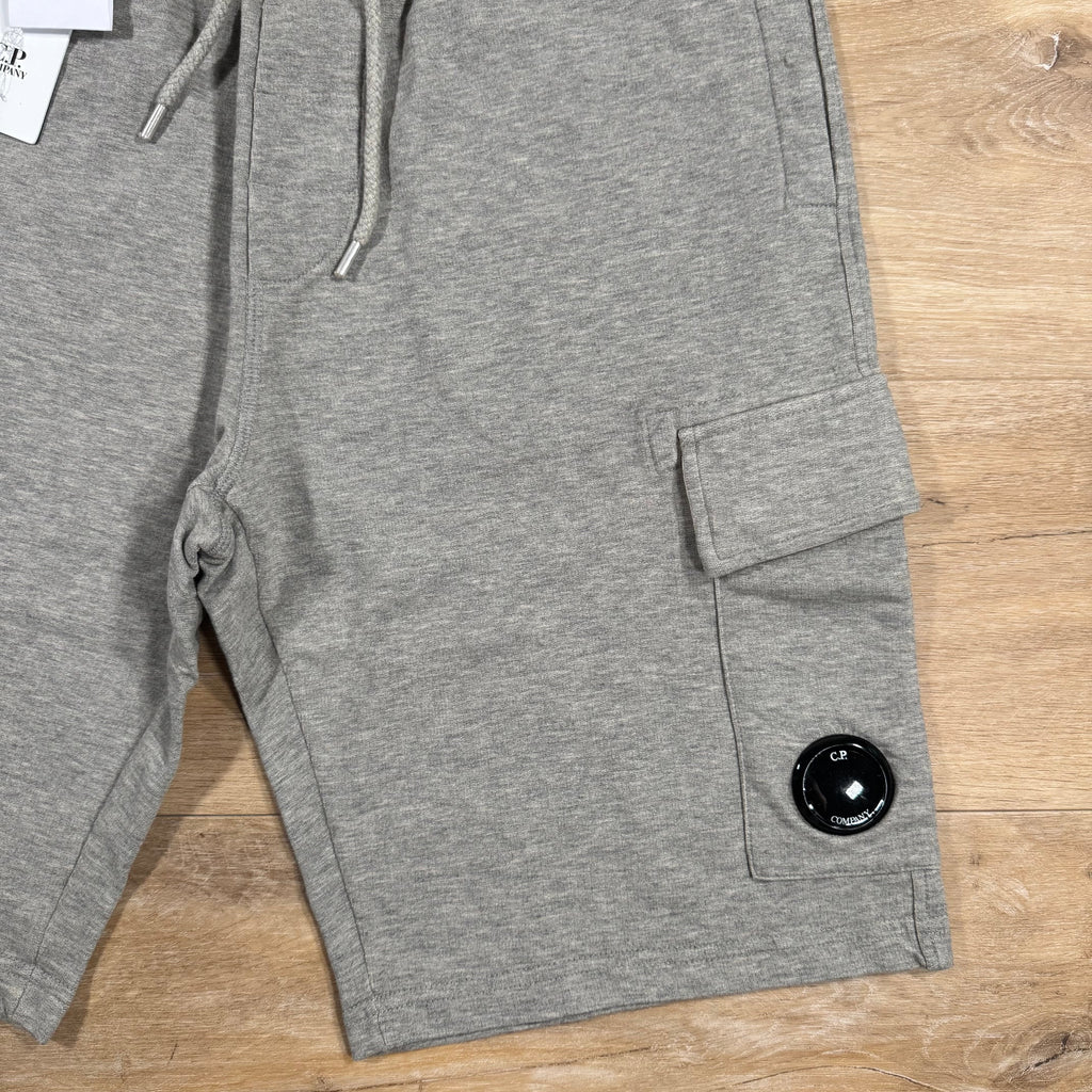 C.P. Company Light Fleece Cargo Lens Shorts in Grey Melange