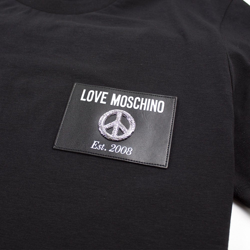 Love Moschino Black Leather Patch T-Shirt