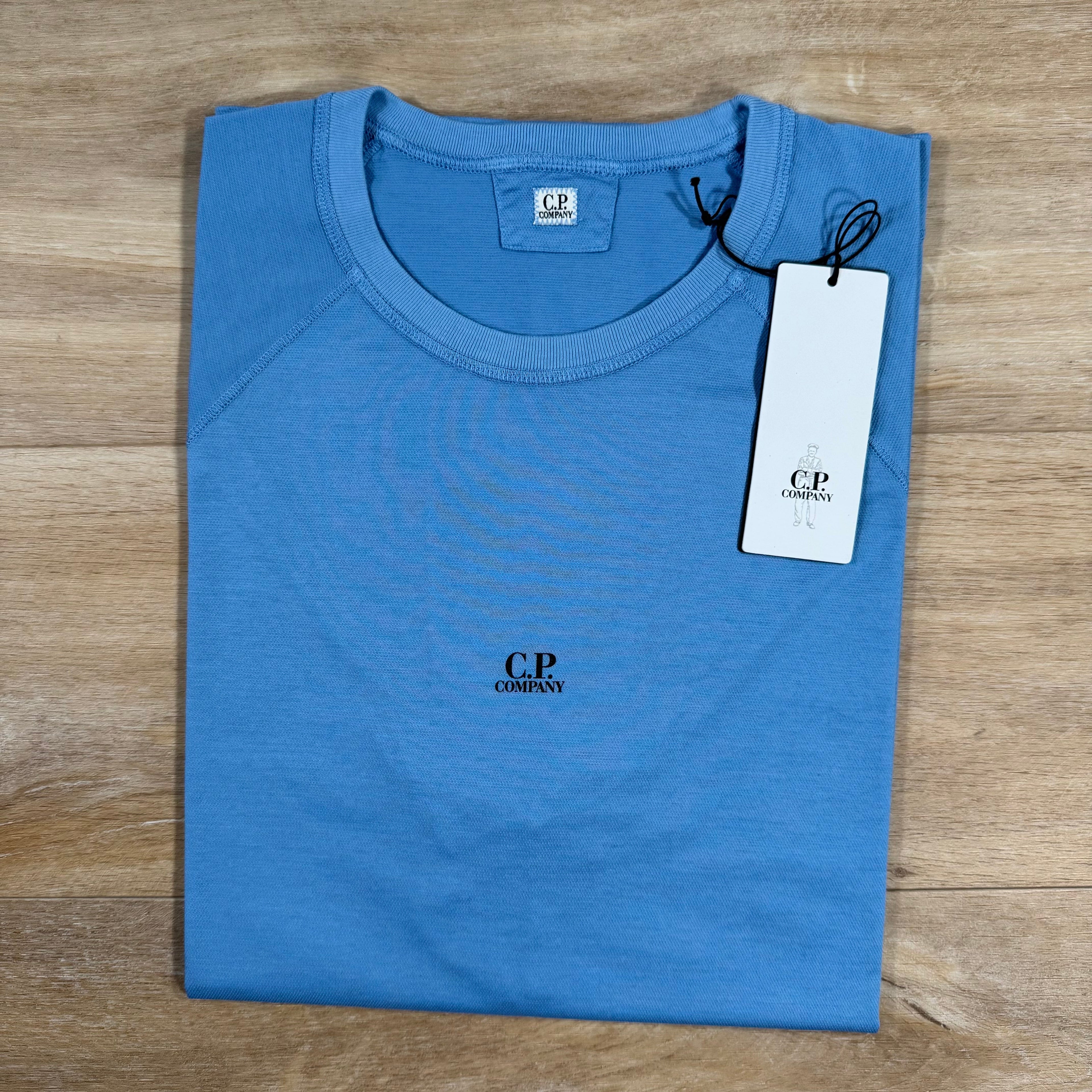 C.P. Company Micronet Jersey Raglan Logo T-Shirt in Pacific Coast - Light Blue