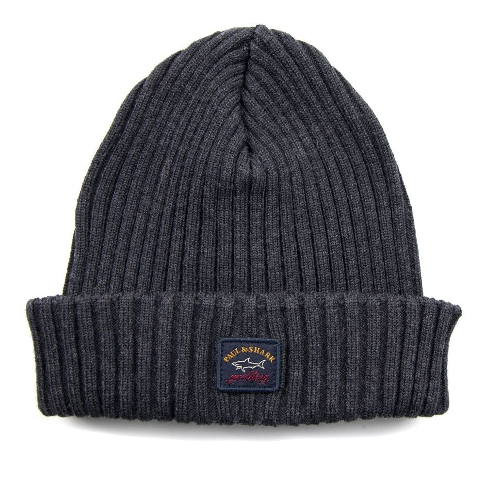 Paul and Shark Patch Logo Beanie Dark Grey