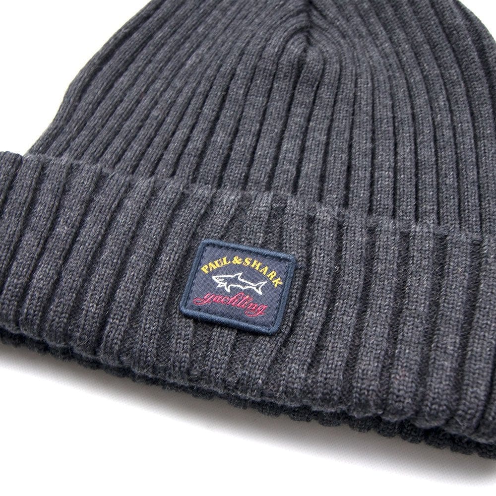 Paul and Shark Patch Logo Beanie Dark Grey