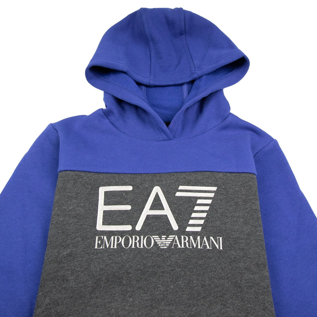 EA7 Junior Large Logo Pullover Hoody Blue/Grey
