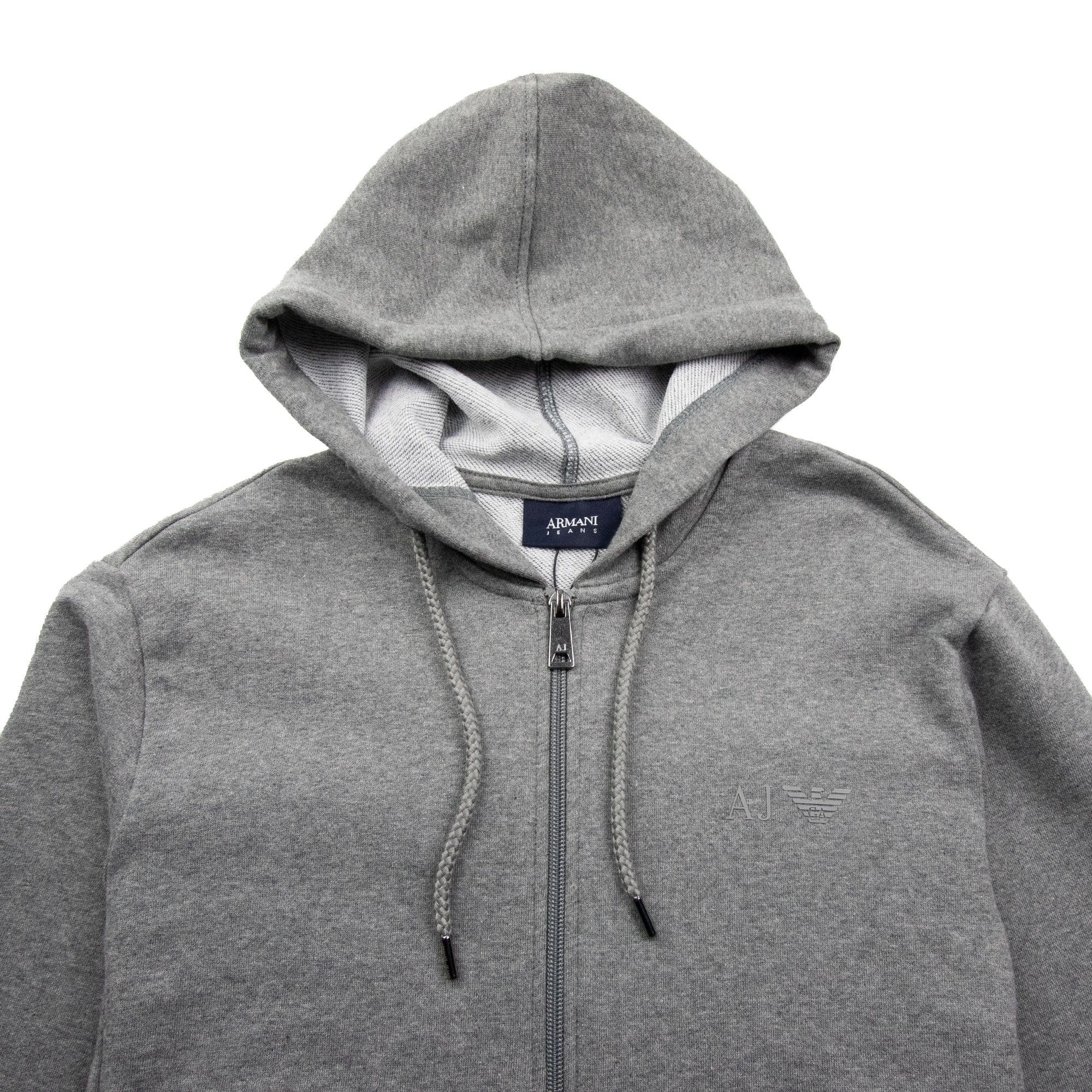 Armani Jeans Zip Up Rubber Logo Hoody Light Grey