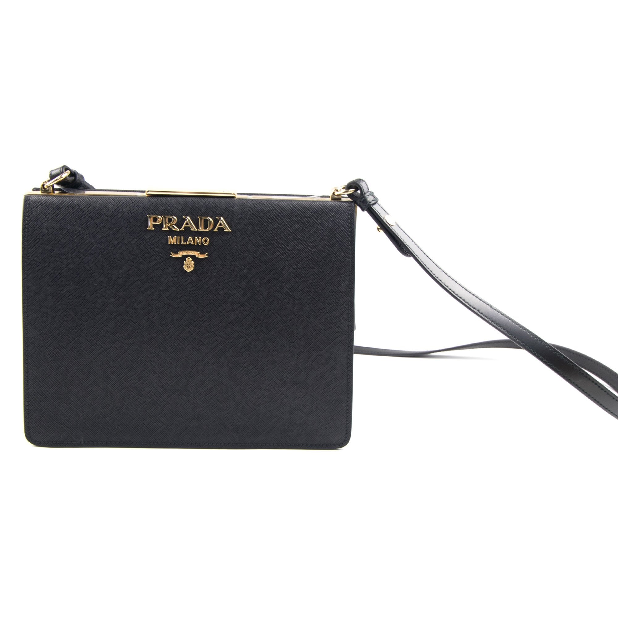 Prada Light Frame Saffiano Leather Bag Black