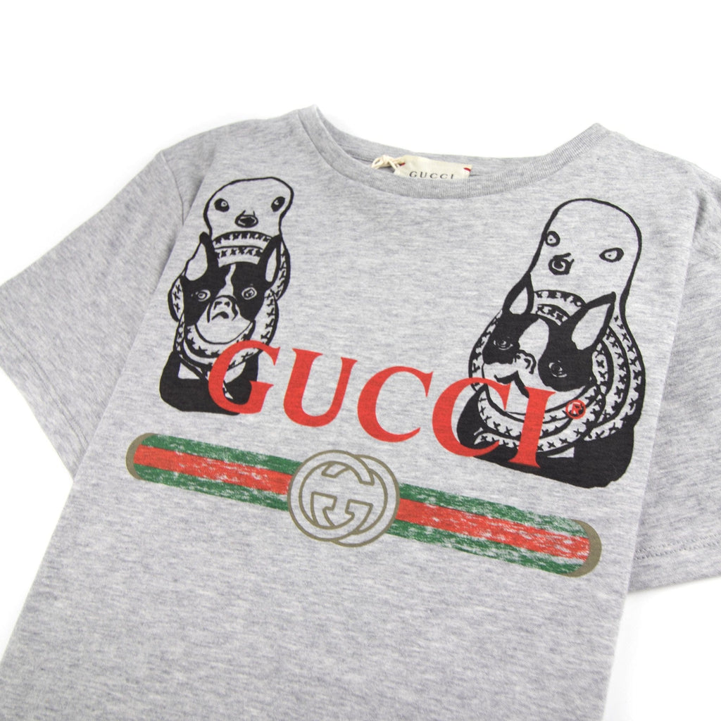Gucci Junior Band Logo with Dogs T-Shirt Grey