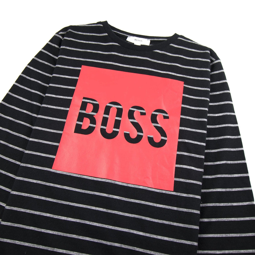 Hugo Boss Kids Red Boss Logo Stripe Long Sleeve Black