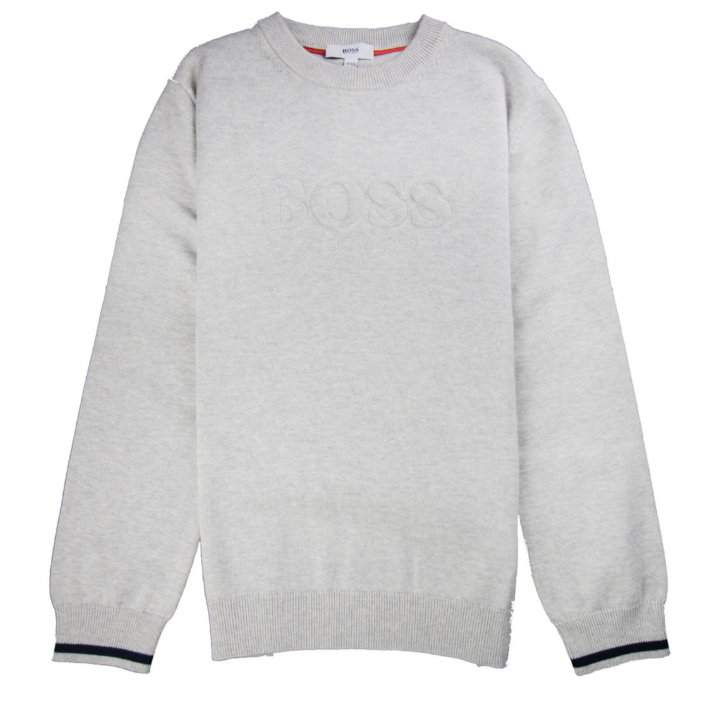 Hugo Boss Kids Knitted Boss Bold Logo Sweatshirt Light Grey