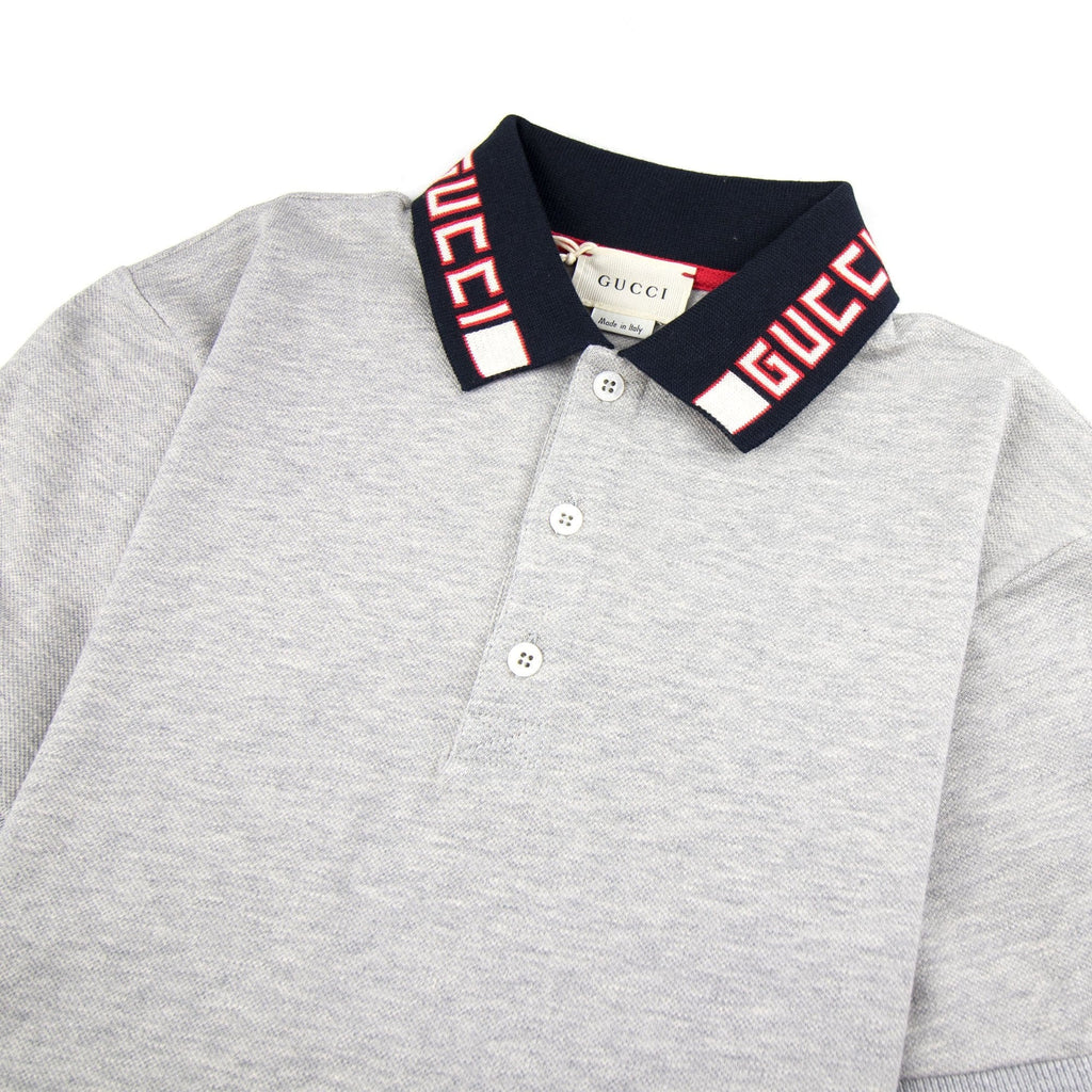 Gucci Junior Collar Logo Polo Shirt Grey