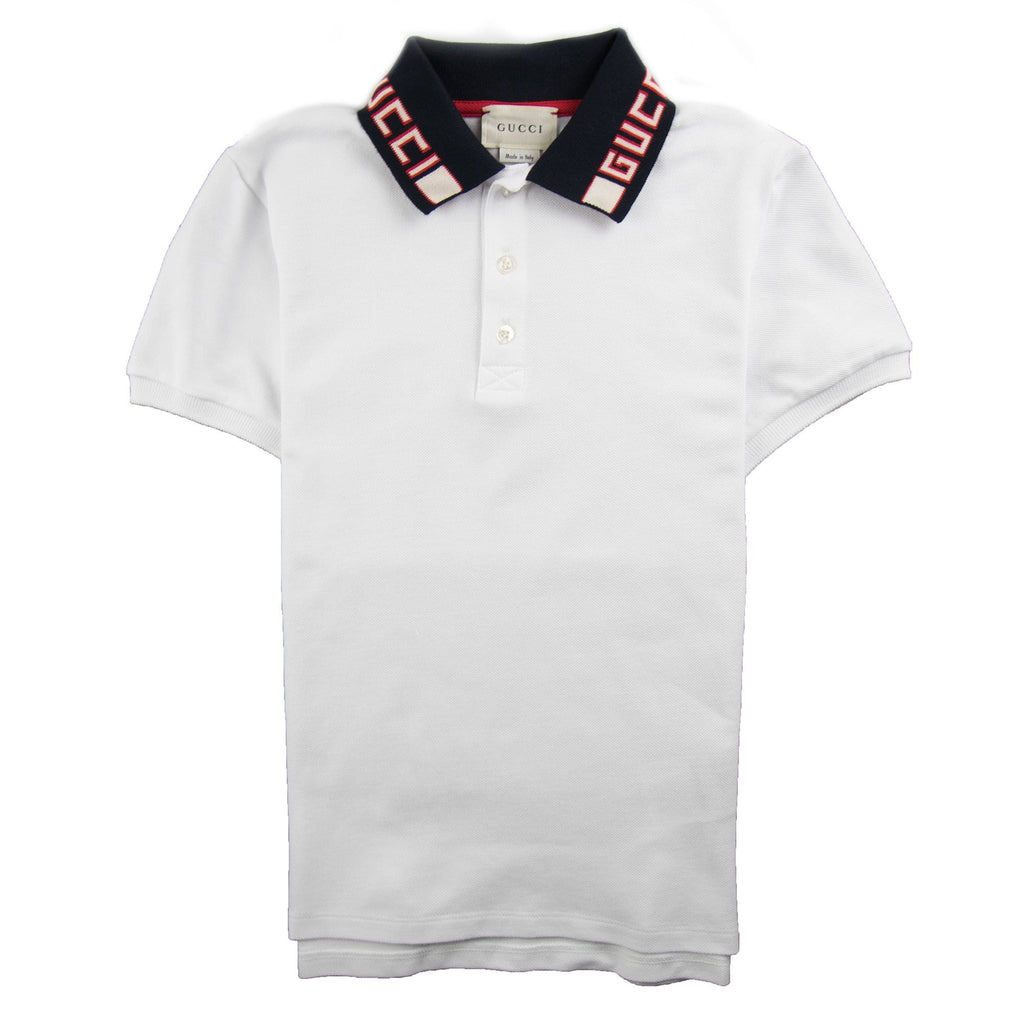 Gucci Junior Collar Logo Polo Shirt White