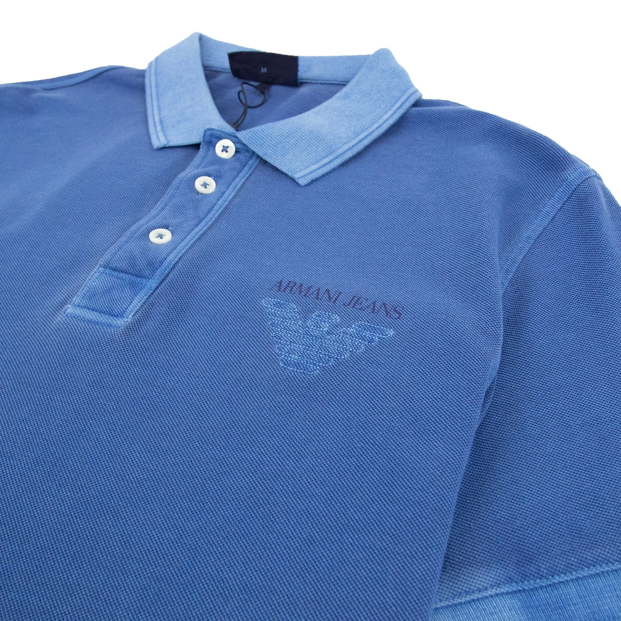 Armani Jeans Eagle Logo Garment Dyed Polo Shirt Sky Blue
