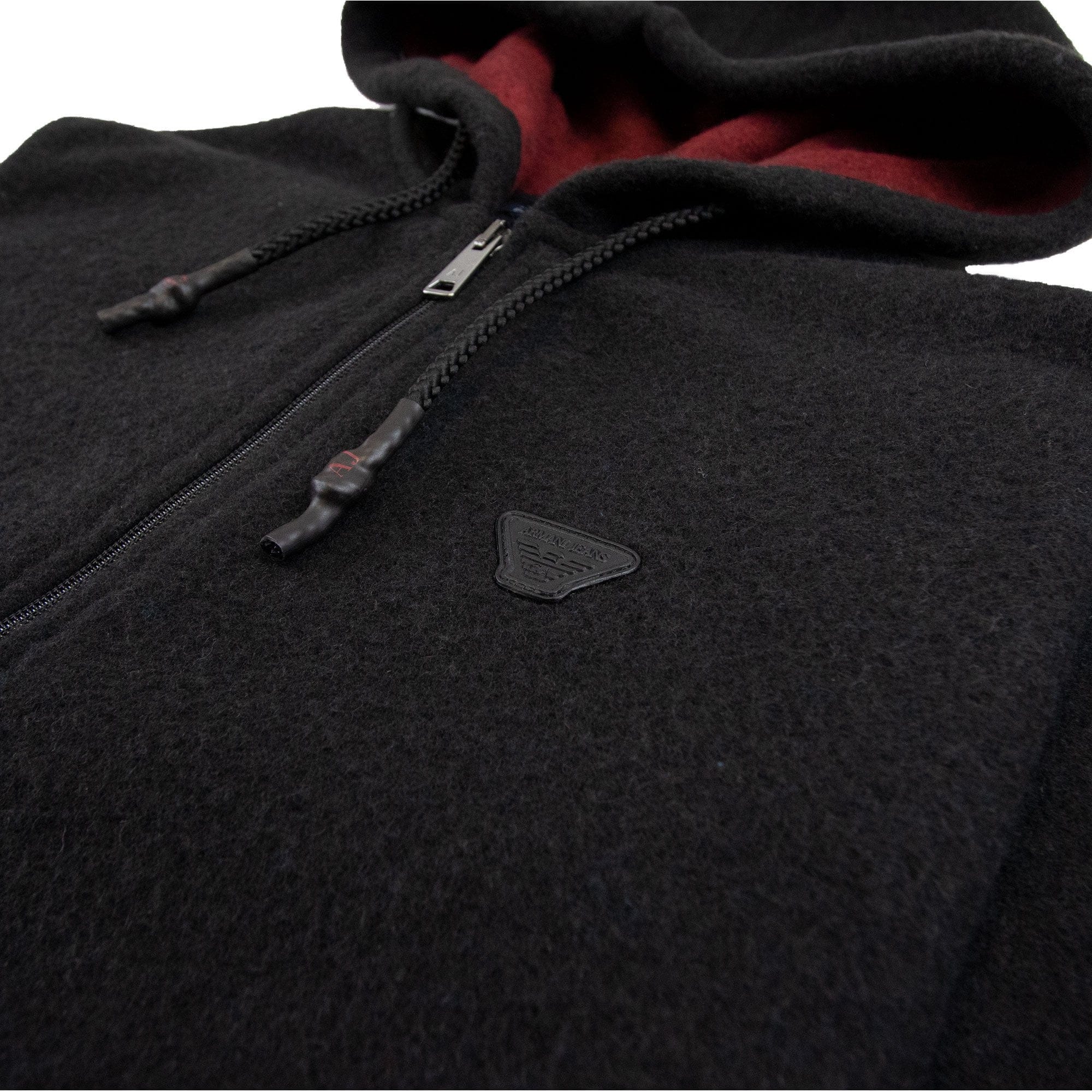 Armani Jeans Fleece Leather Logo Hoody Dark Grey