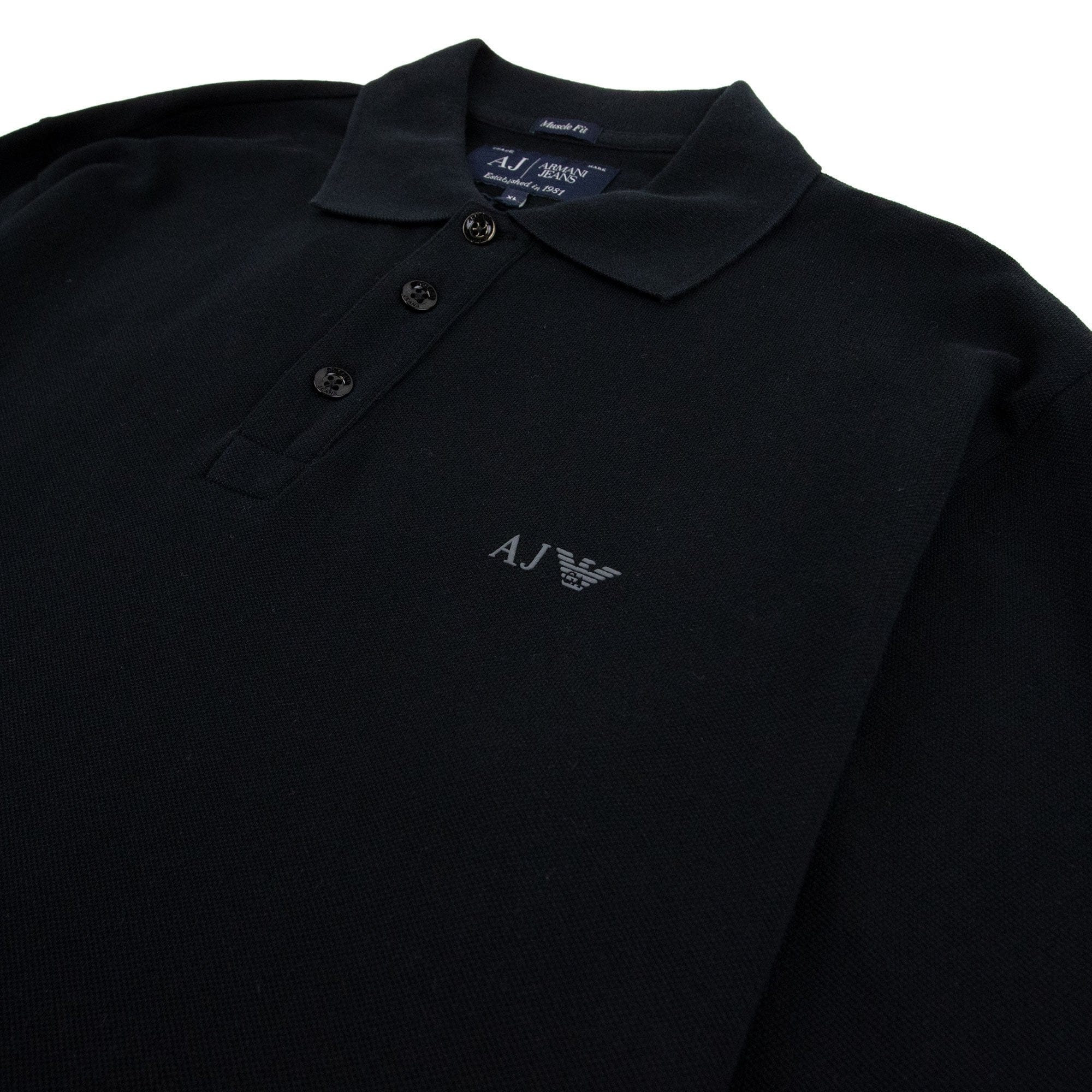 Armani Jeans AJ Eagle Logo Long Sleeve Polo Shirt Black