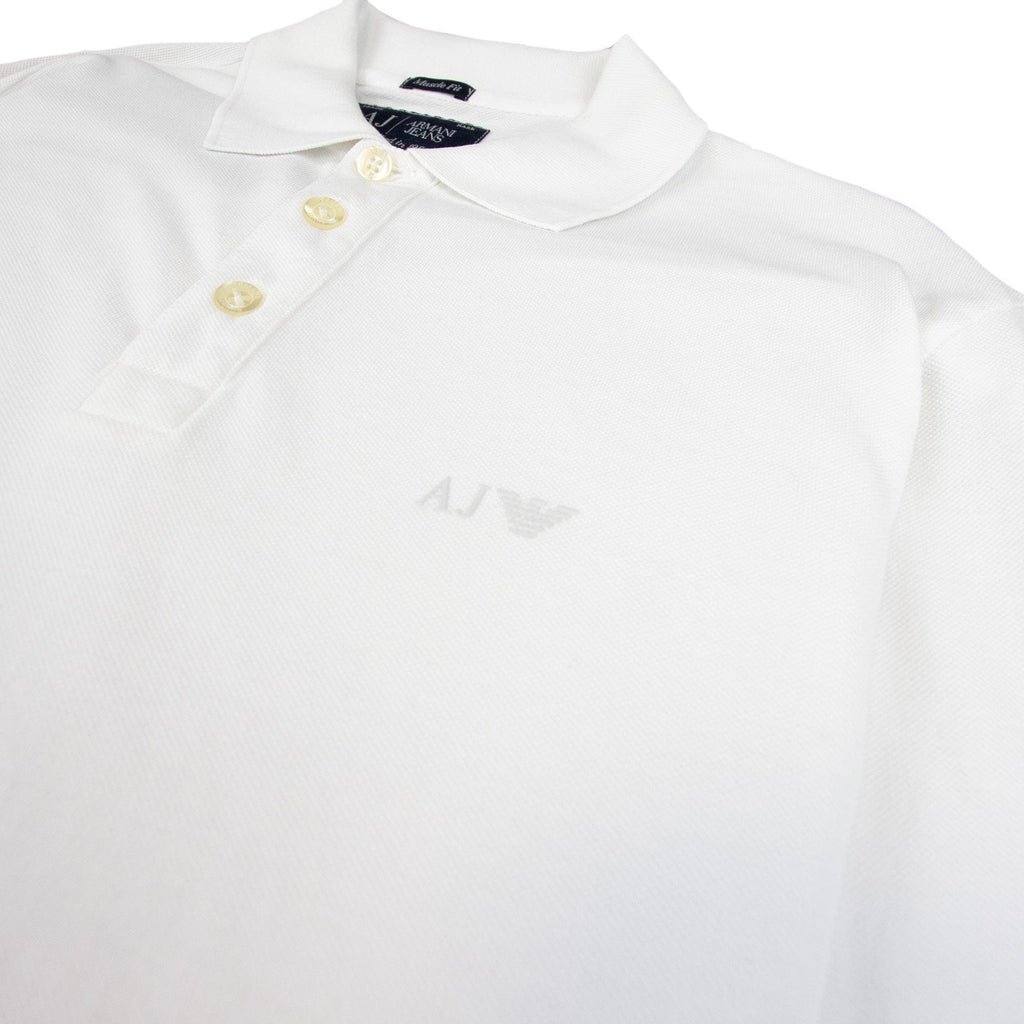Armani Jeans AJ Eagle Logo Long Sleeve Polo Shirt White