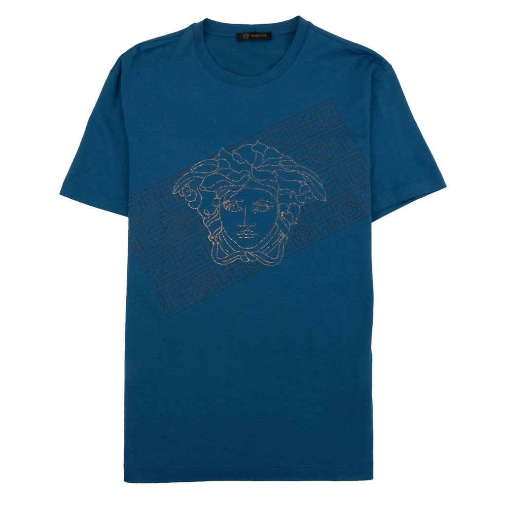 Versace Rhinestone Logo T-Shirt Turquoise