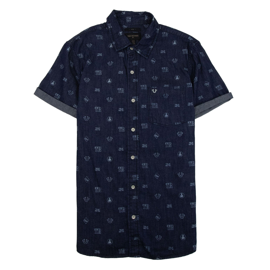 True Religion All Over Monogram Print Shirt Blue