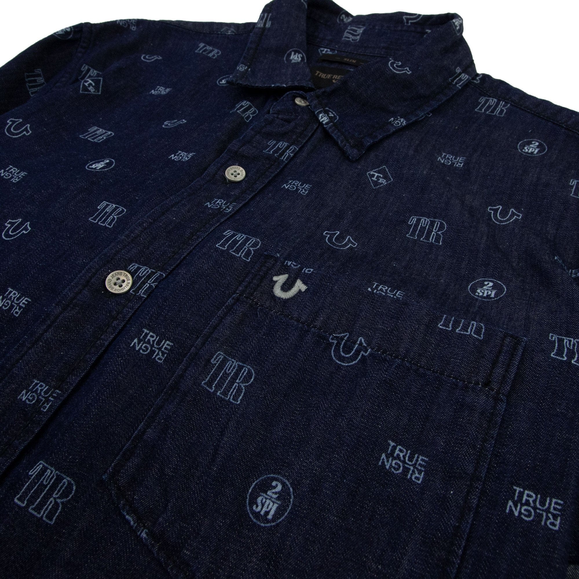 True Religion All Over Monogram Print Shirt Blue