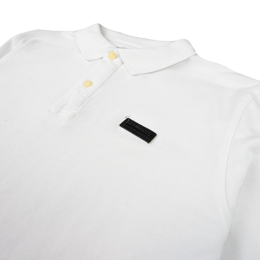 True Religion Leather Badge Long Sleeve Polo White