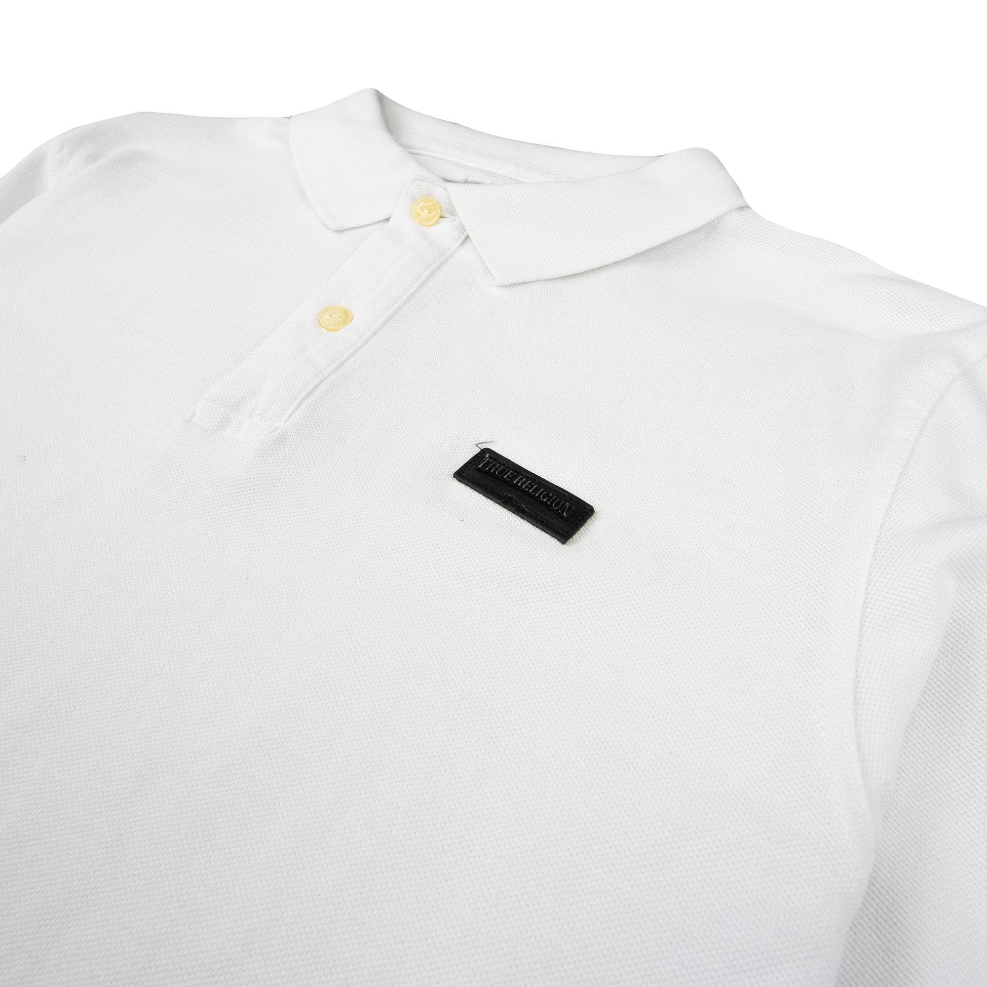True Religion Leather Badge Long Sleeve Polo White