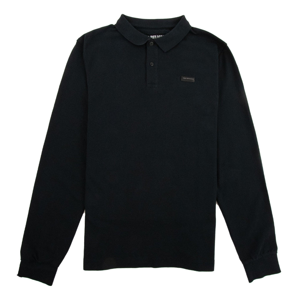 True Religion Leather Badge Long Sleeve Polo Black