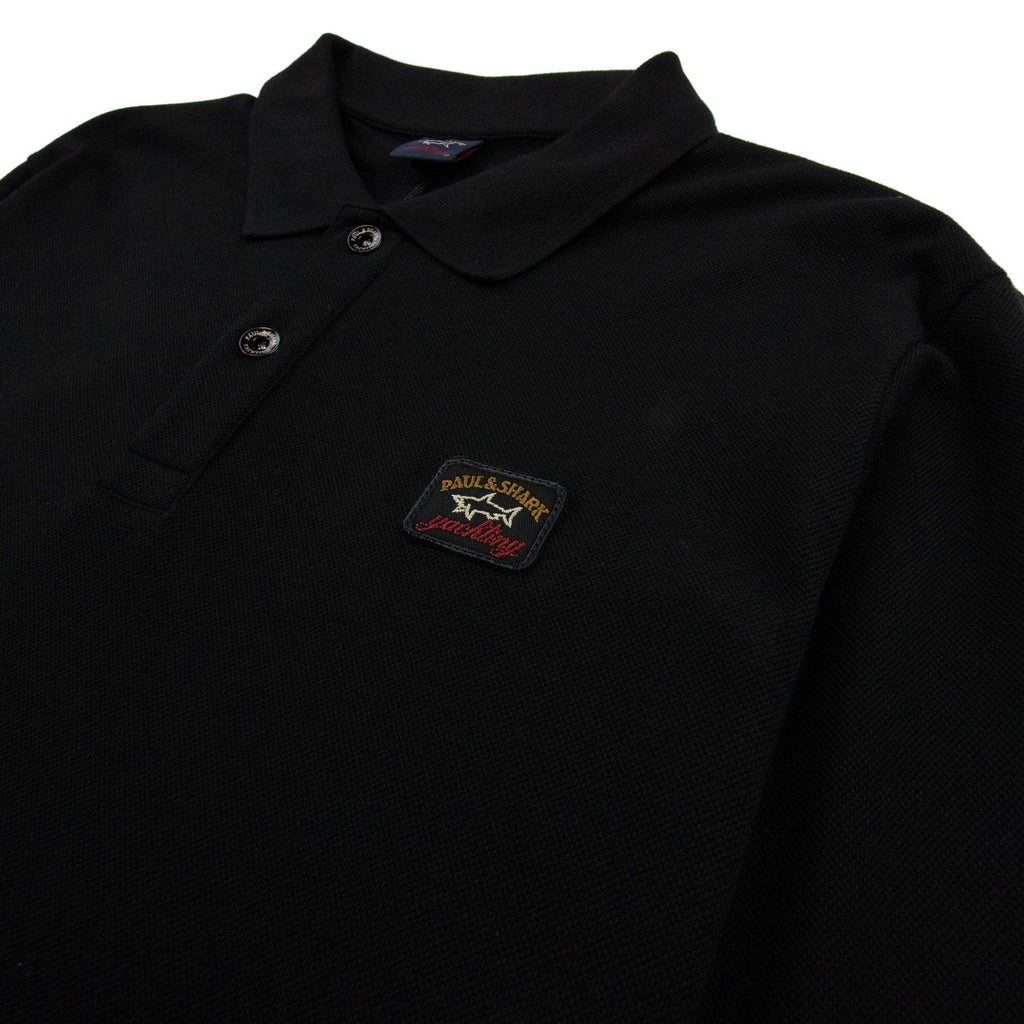 Paul And Shark Badge Logo Long Sleeve Polo Shirt Black