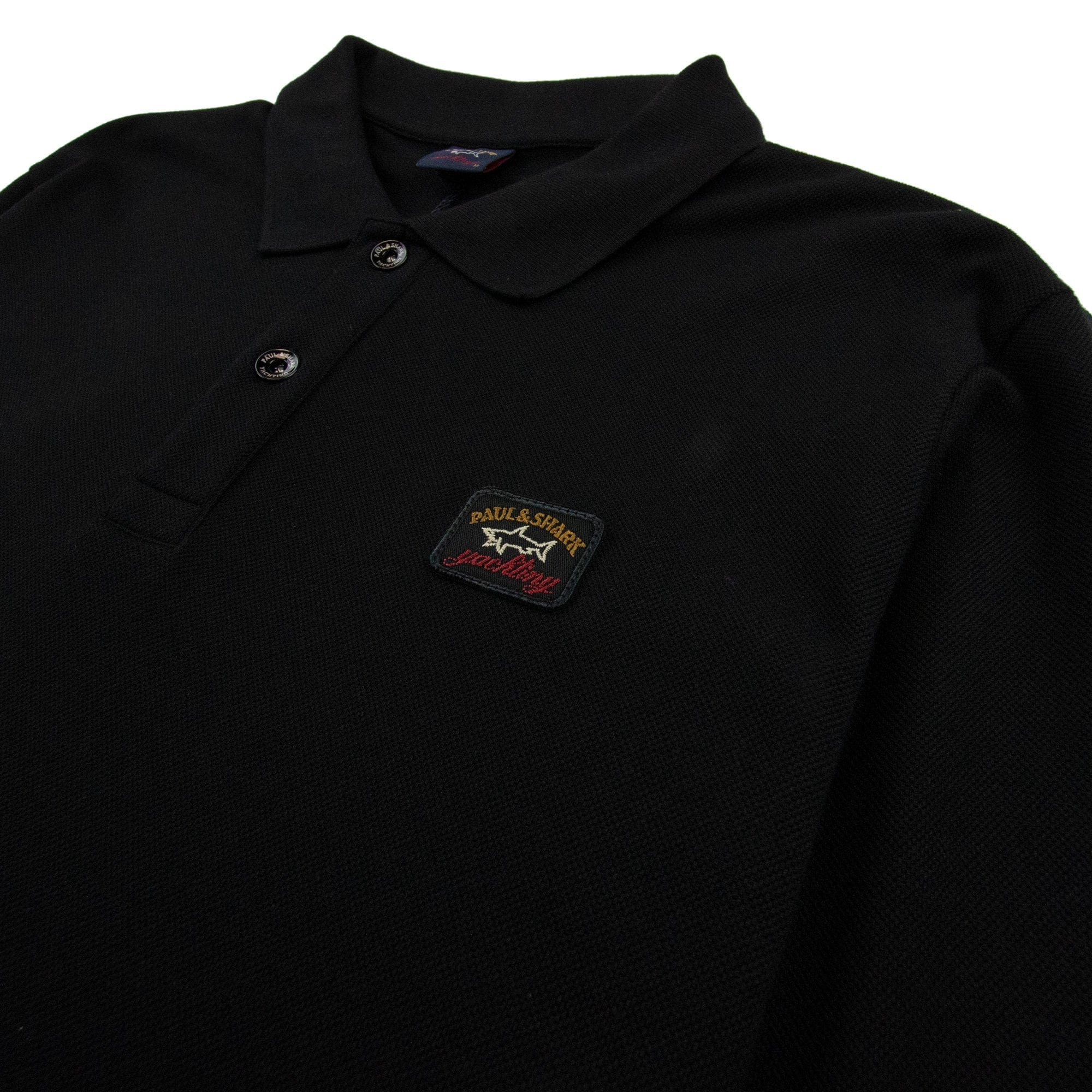 Paul And Shark Badge Logo Long Sleeve Polo Shirt Black