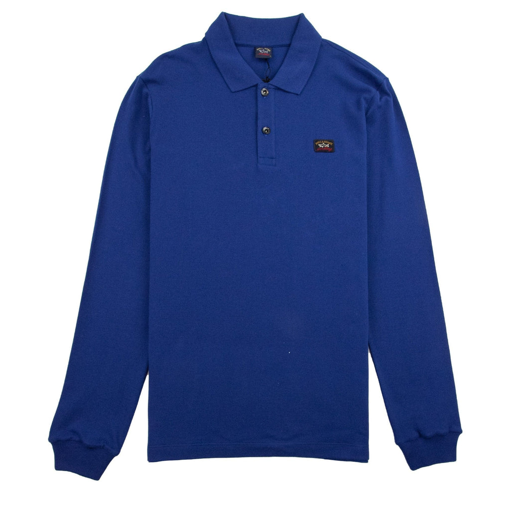 Paul And Shark Badge Logo Long Sleeve Polo Shirt Blue