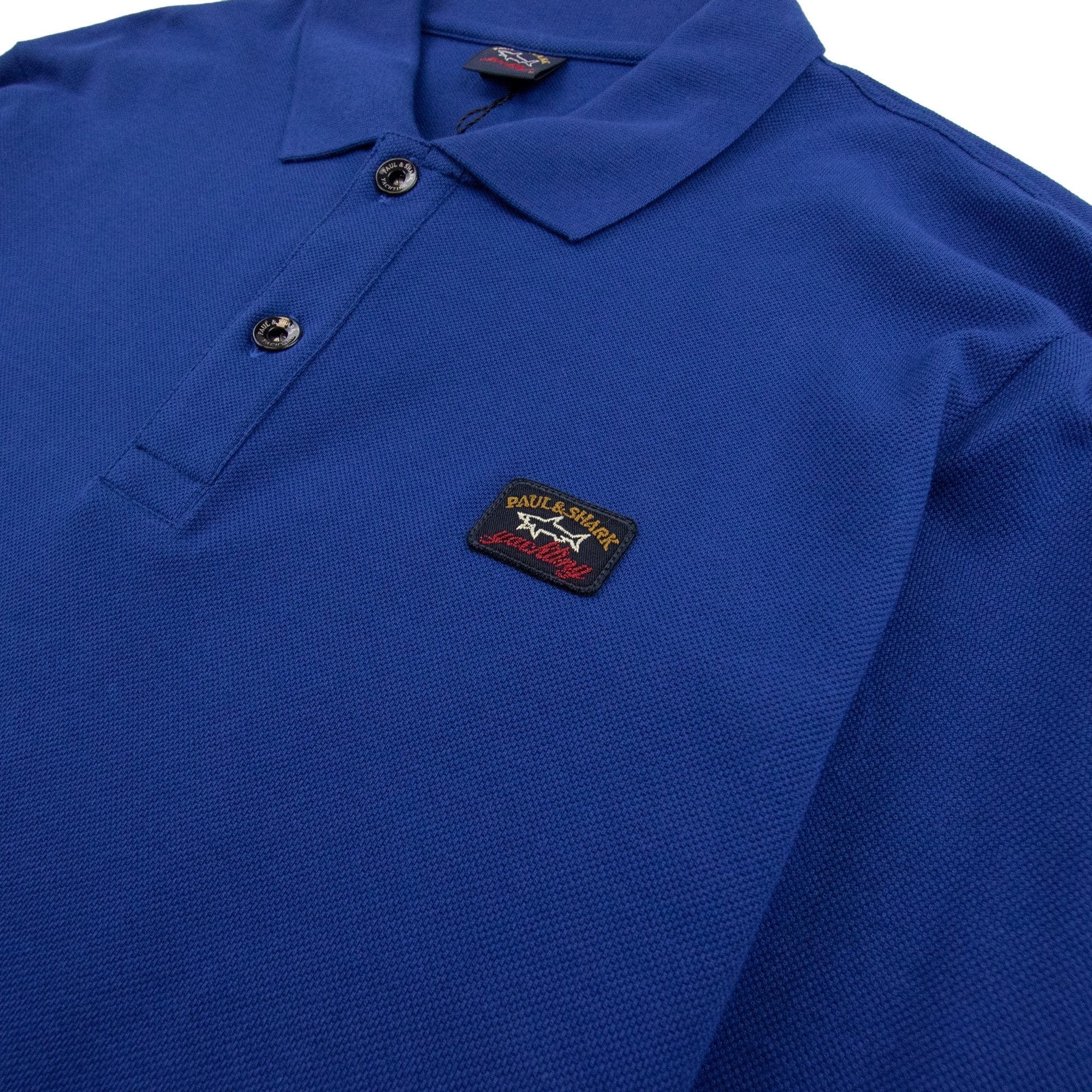 Paul And Shark Badge Logo Long Sleeve Polo Shirt Blue