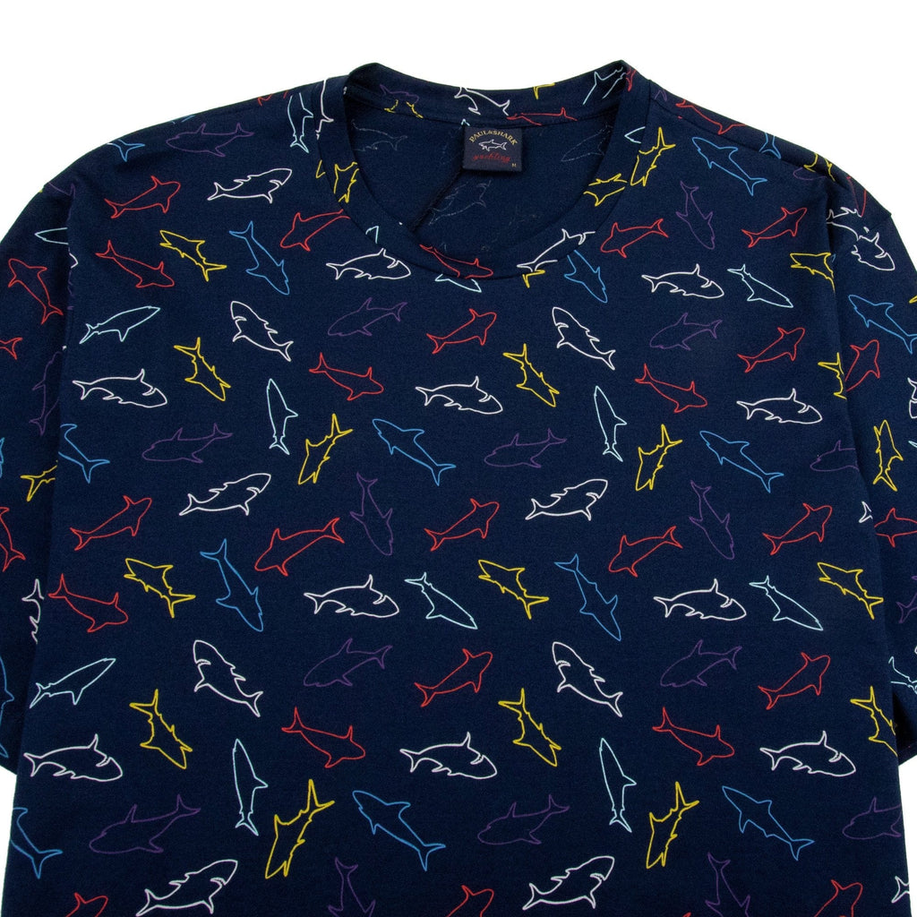 Paul And Shark Multi Shark Print Crew T-Shirt Navy