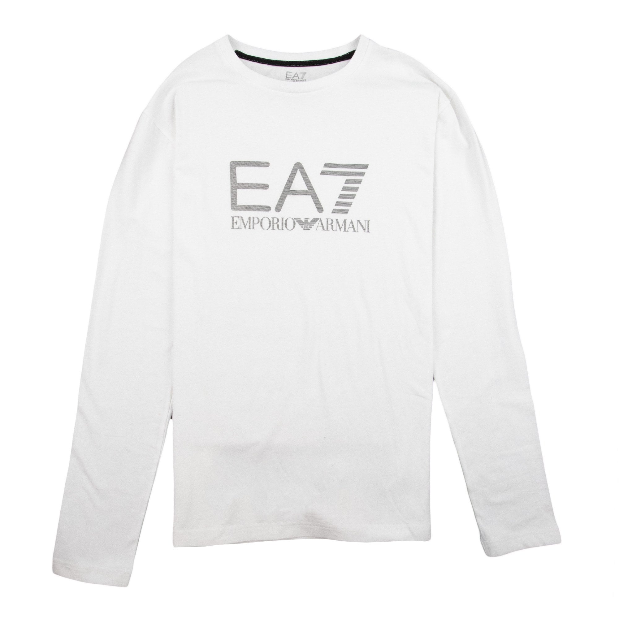 EA7 Silver Large Logo Long Sleeve T-shirt White