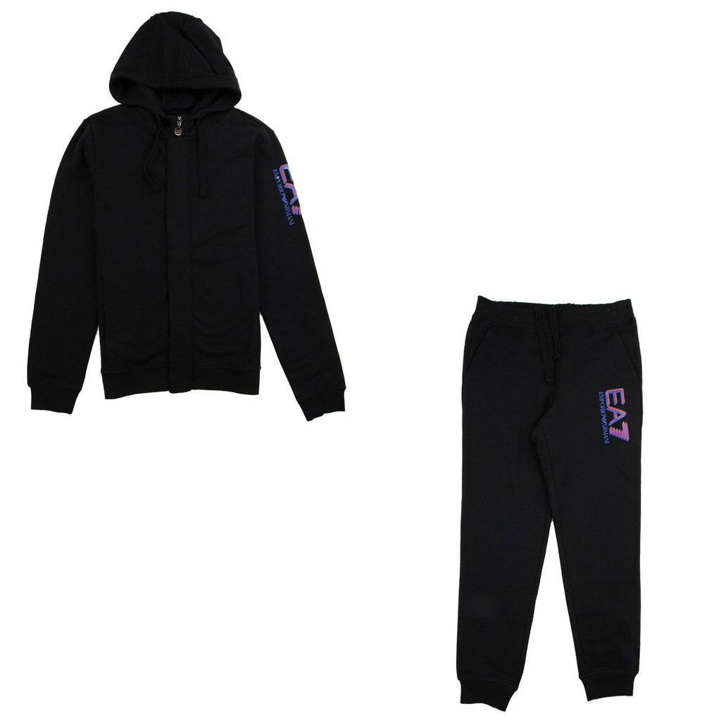 EA7 Triple Logo Press Stud Full Tracksuit Black
