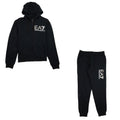 EA7 Large Silver Logo Hooded Tracksuit Black