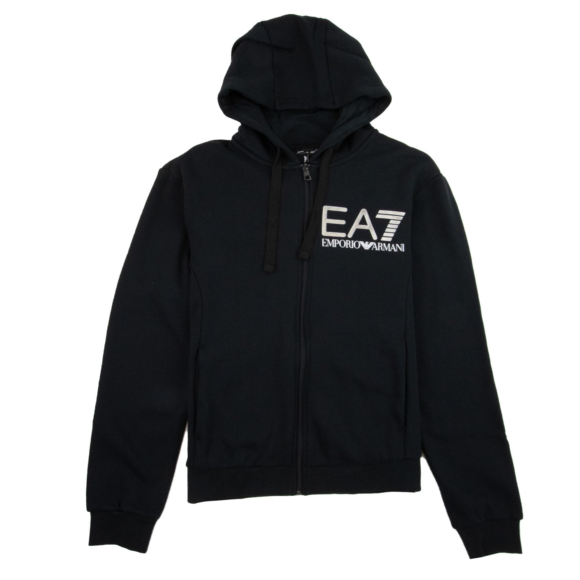 EA7 Large Silver Logo Hooded Tracksuit Black