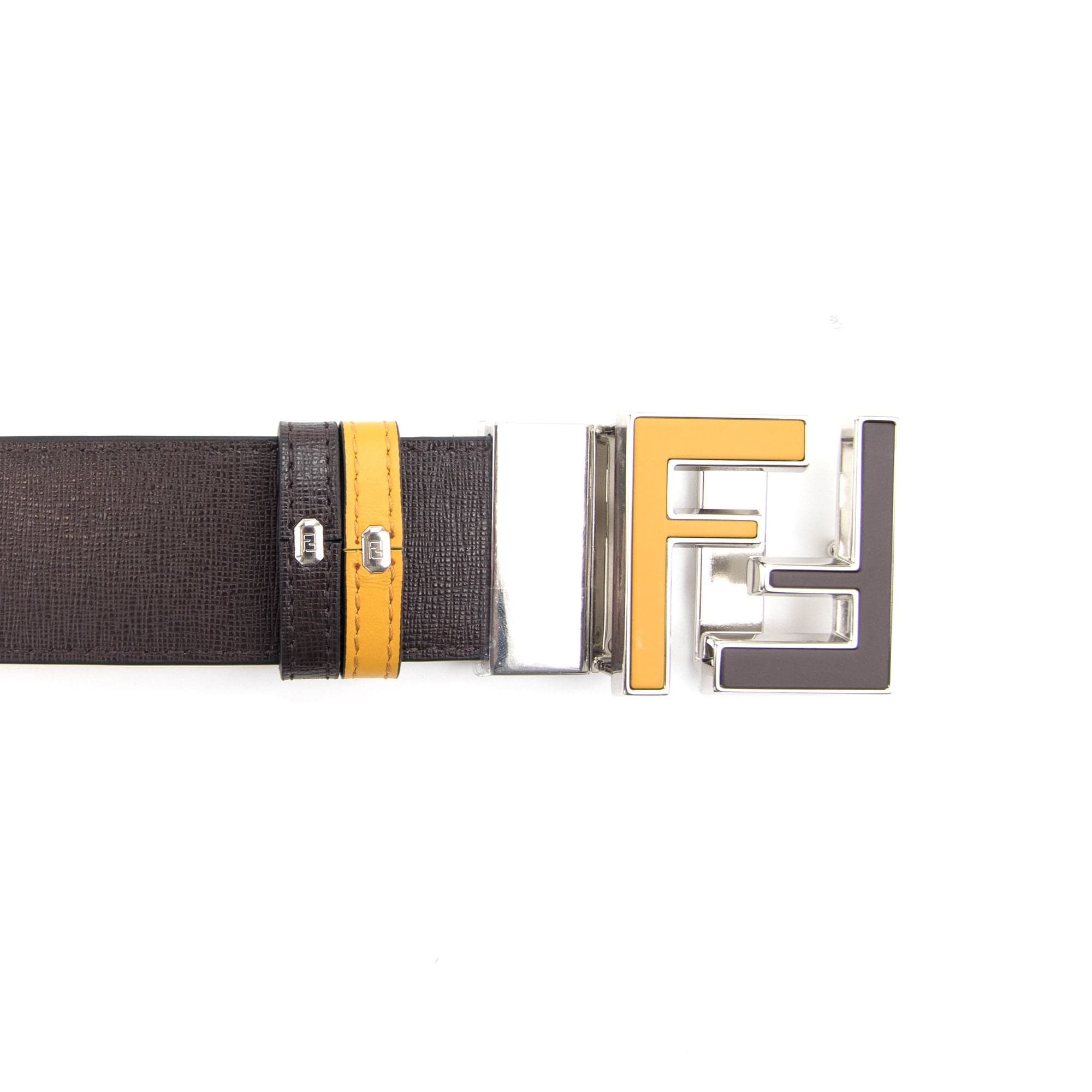 Fendi FF Logo Smooth Leather Reversible Belt Brown/yellow