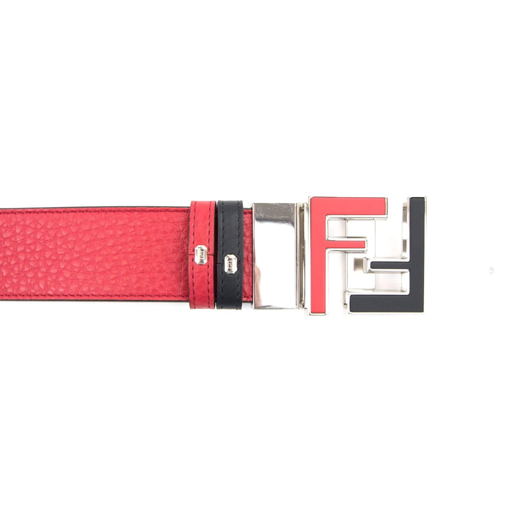 Fendi FF Logo Embossed Leather Reversible Belt Black/red