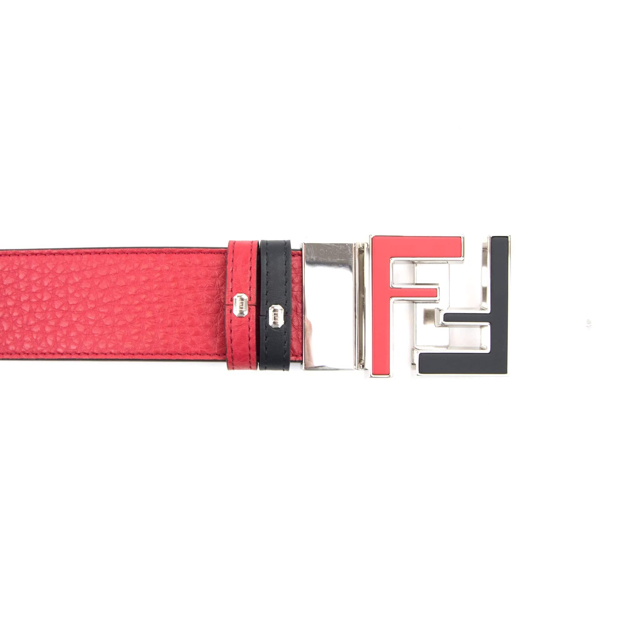Fendi FF Logo Embossed Leather Reversible Belt Black/red