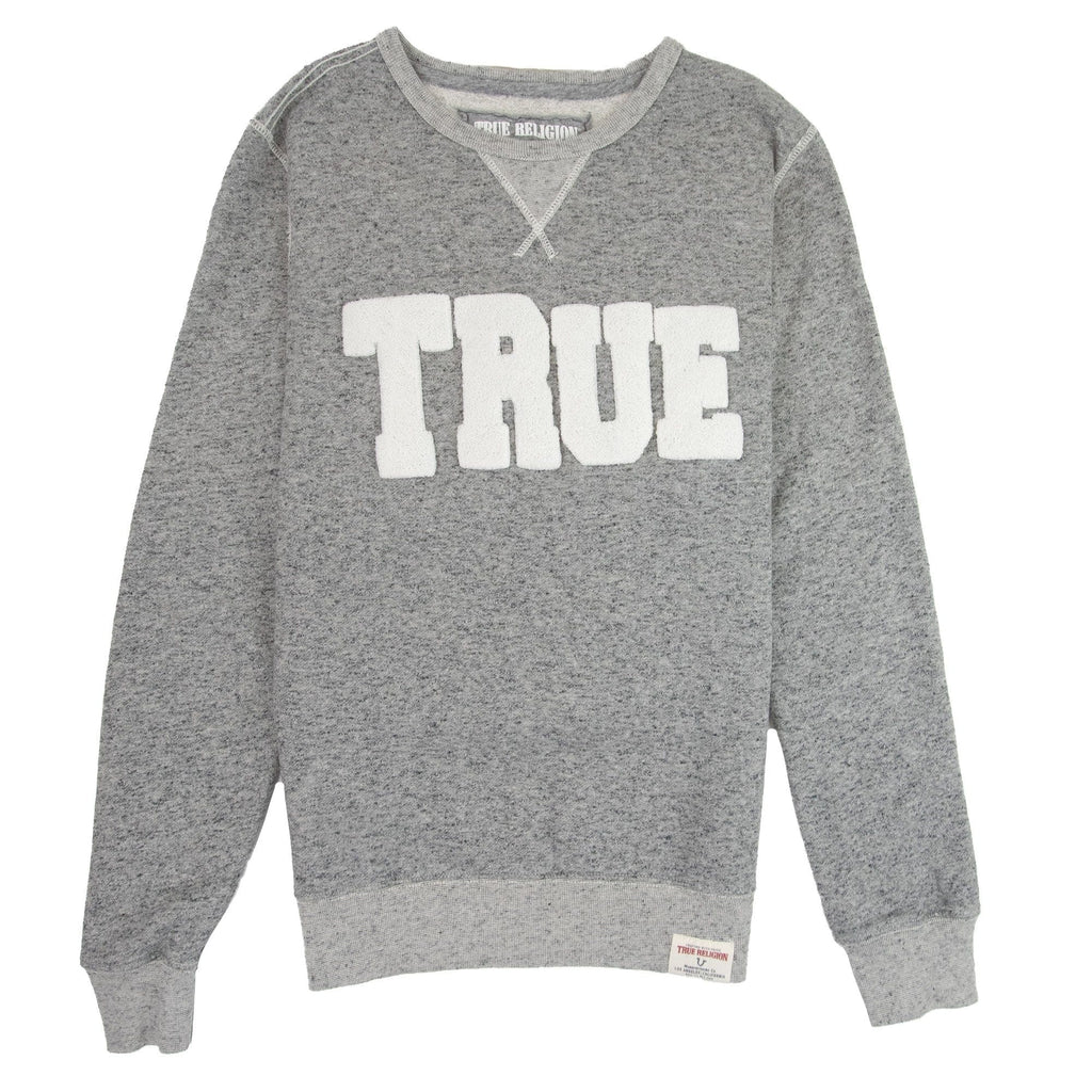 True Religion Felt True Logo Crew Sweatshirt Grey Marl