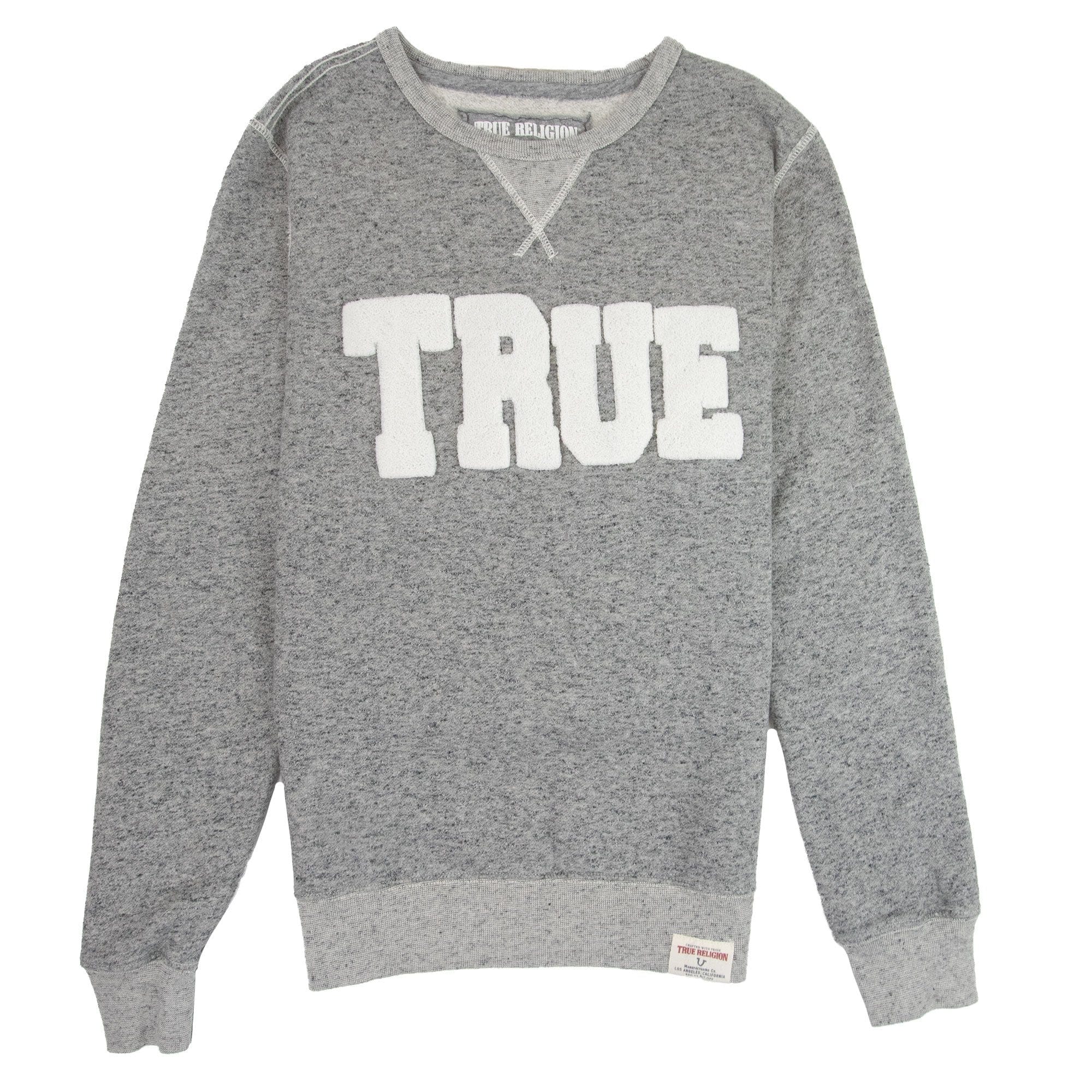 True Religion Felt True Logo Crew Sweatshirt Grey Marl