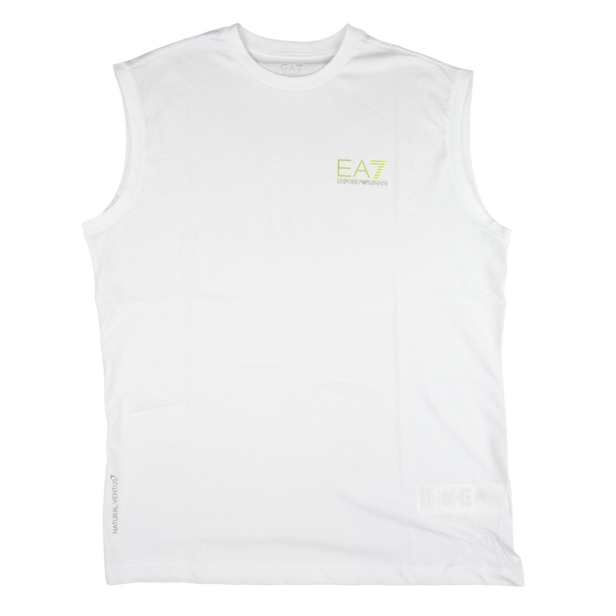 EA7 Round Collar Sleeveless Ribbed Hem Tank Top White