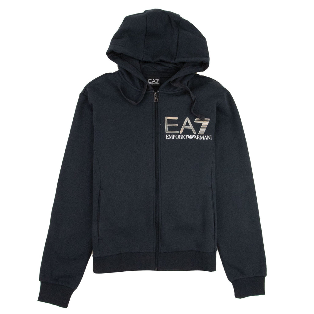 EA7 Large Silver Logo Hooded Tracksuit Night Blue