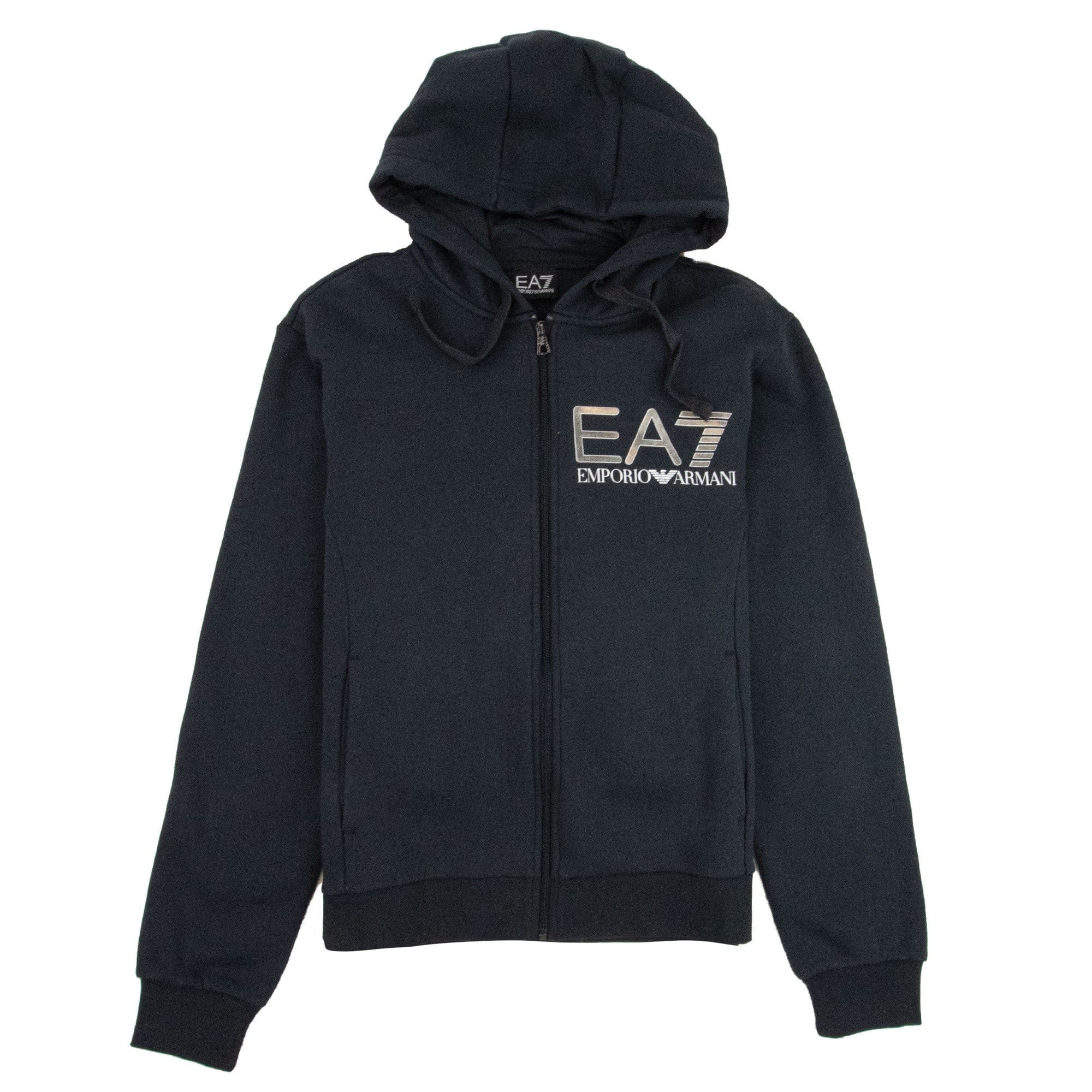 EA7 Large Silver Logo Hooded Tracksuit Night Blue