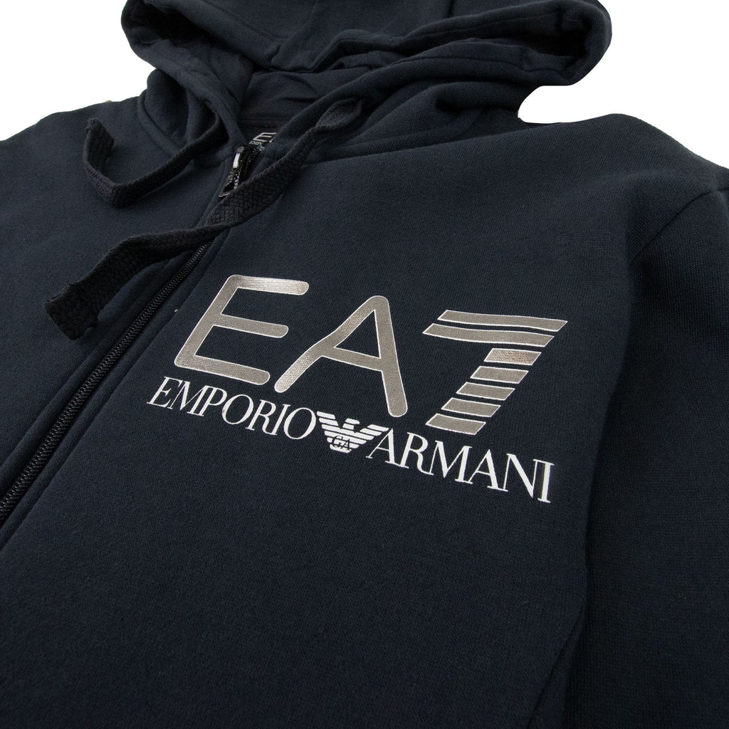 EA7 Large Silver Logo Hooded Tracksuit Night Blue