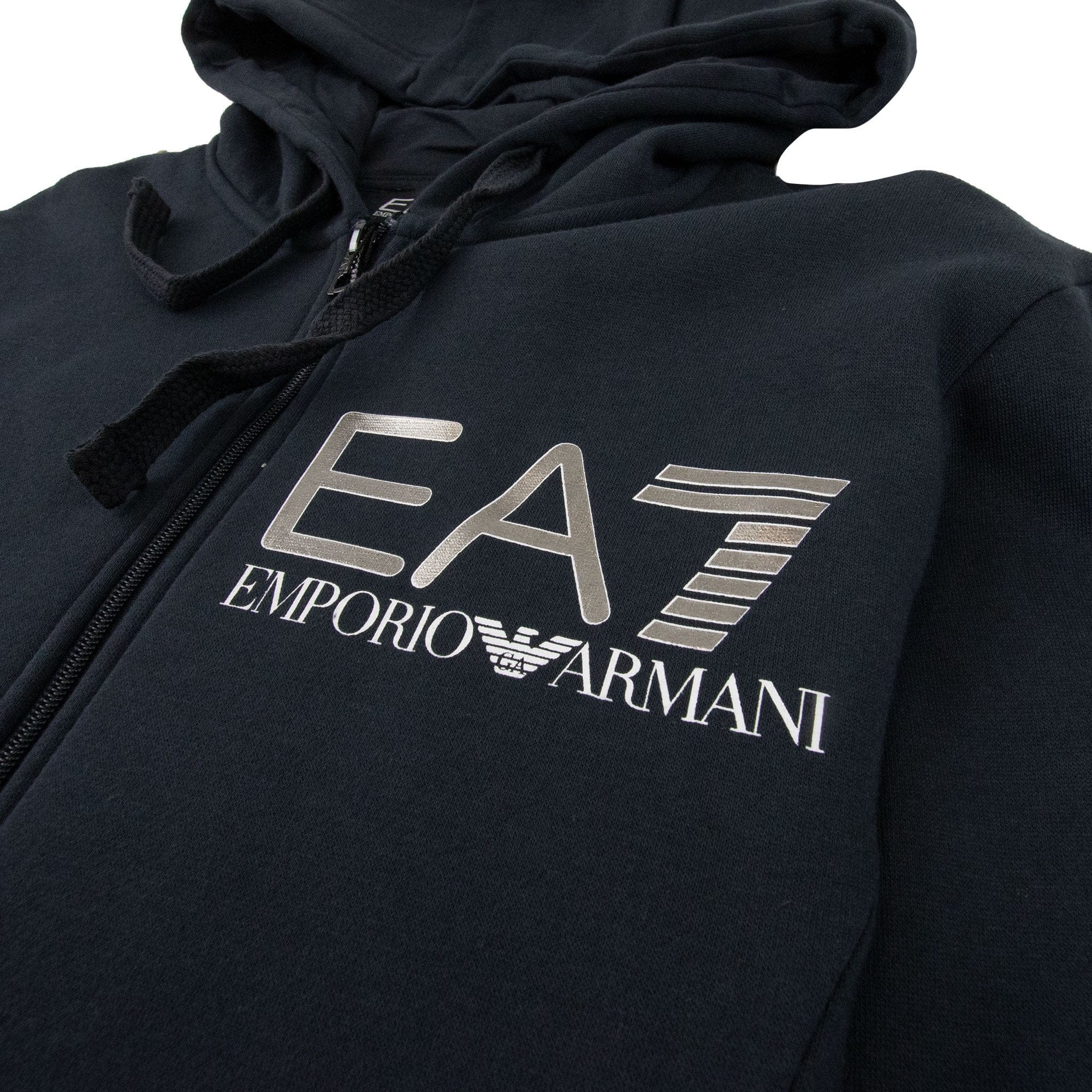 EA7 Large Silver Logo Hooded Tracksuit Night Blue