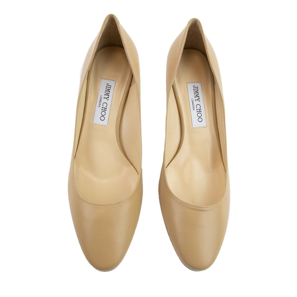 Jimmy Choo Esme Kid Leather Heels Nude