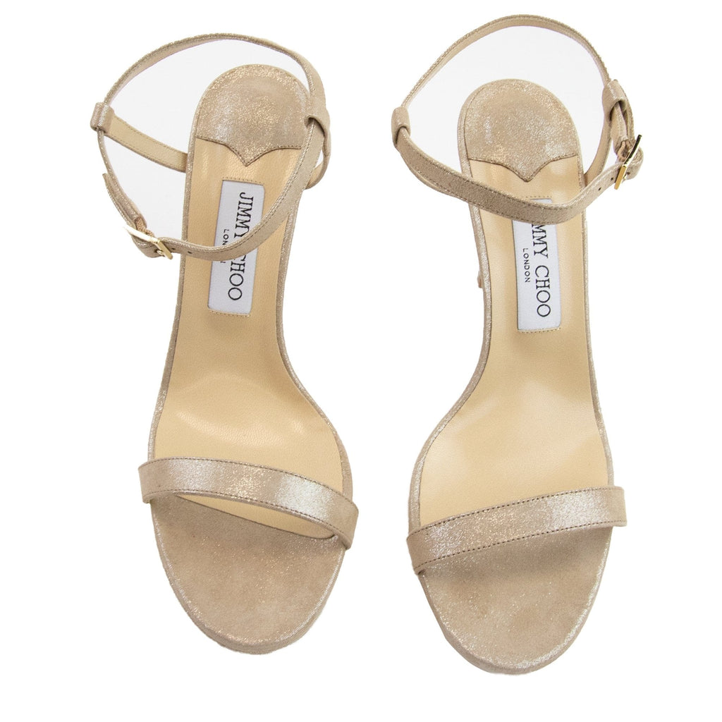 Jimmy Choo Claudette 100 Shimmer Leather Sandals Nude