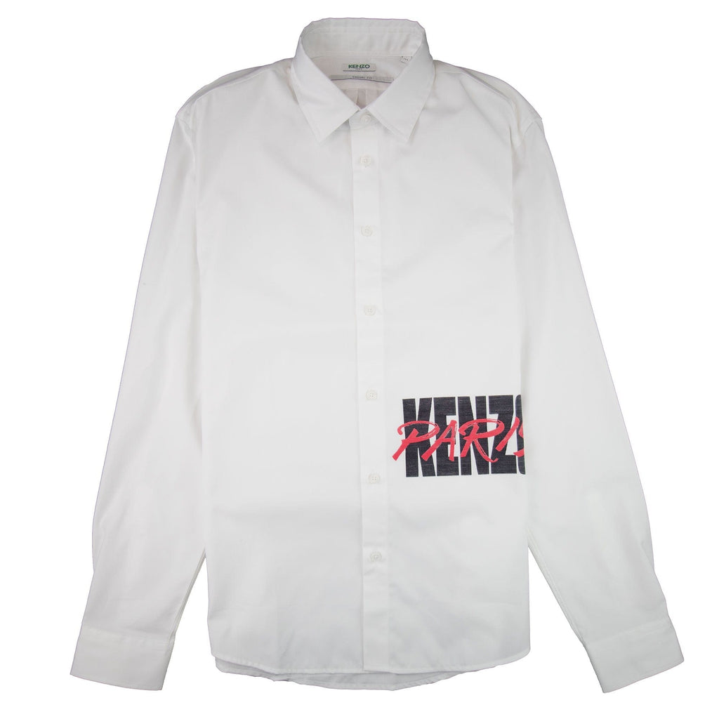 Kenzo Script Logo Long Sleeve Shirt White