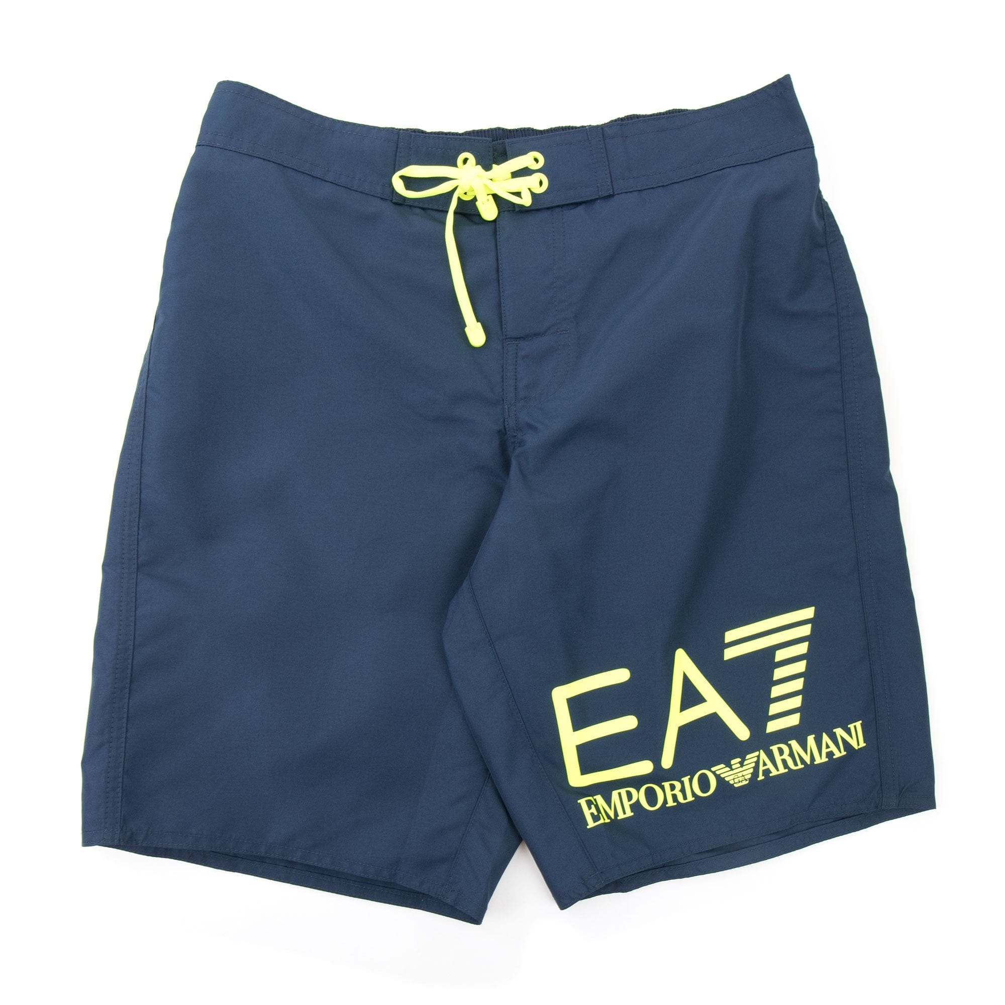 EA7 Neon Yellow Logo Swim Shorts Navy Blue