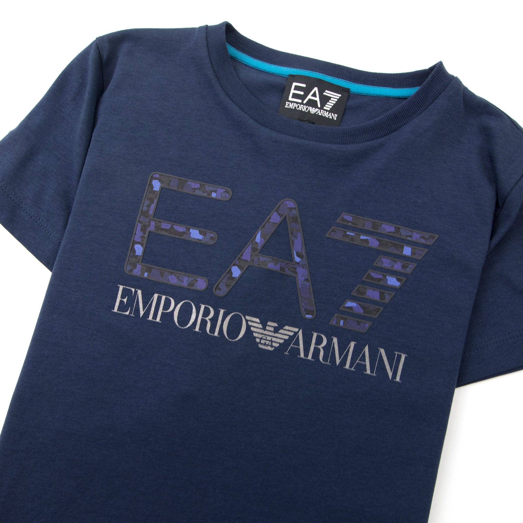 EA7 Junior Camo Logo T-Shirt Navy